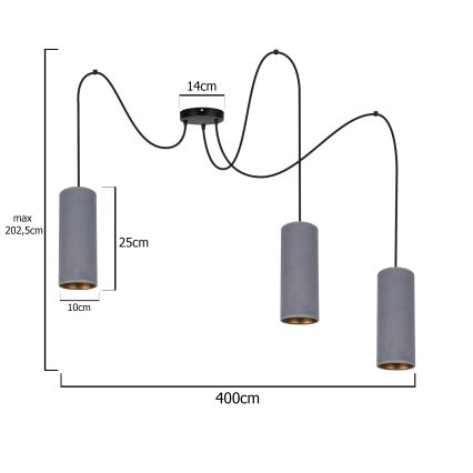 Kattokruunu johdossa AVALO 3xE27/60W/230V hämähäkki harmaa