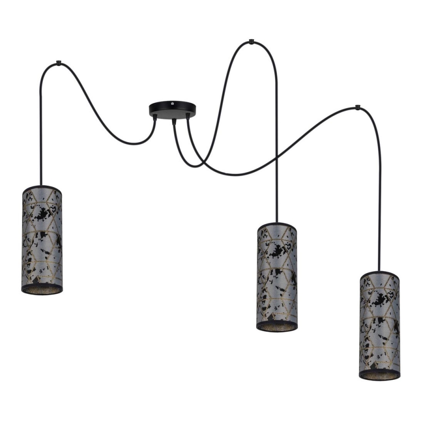 Kattokruunu johdossa AVALO 3xE27/60W/230V hämähäkki harmaa/musta