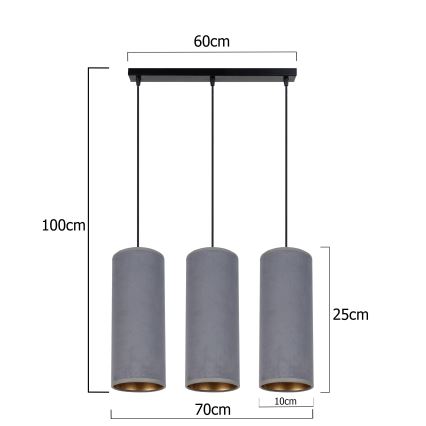 Kattokruunu johdossa AVALO 3xE27/60W/230V harmaa