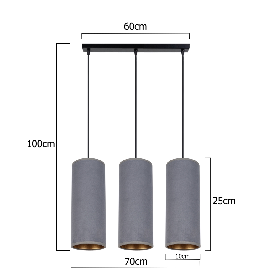 Kattokruunu johdossa AVALO 3xE27/60W/230V harmaa