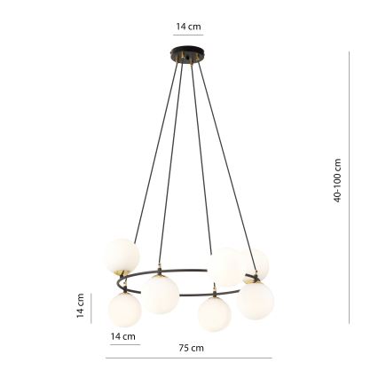 Kattokruunu johdossa AZURA 8xE14/10W/230V musta/valkoinen
