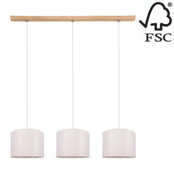 Kattokruunu johdossa BENITA 3xE27/40W/230V kerma/tammi – FSC sertifioitu