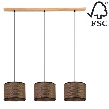 Kattokruunu johdossa BENITA 3xE27/40W/230V ruskea/tammi – FSC sertifioitu