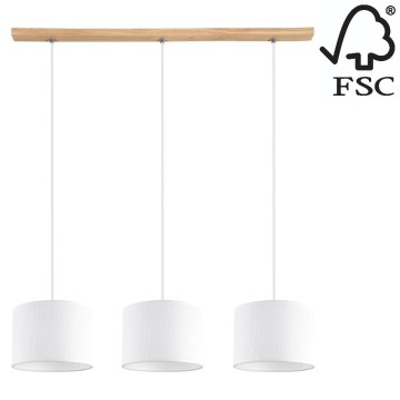 Kattokruunu johdossa BENITA 3xE27/40W/230V valkoinen/tammi – FSC sertifioitu