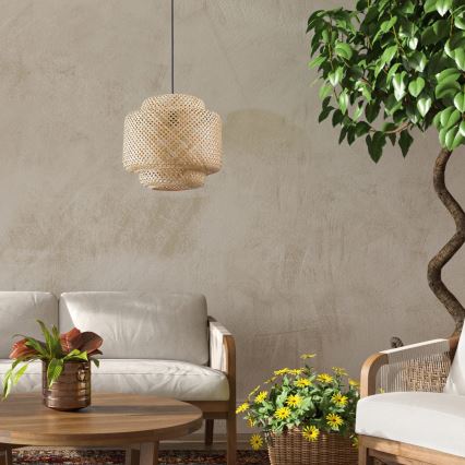 Kattokruunu johdossa BERTA 1xE27/20W/230V halkaisija 40 cm bambu