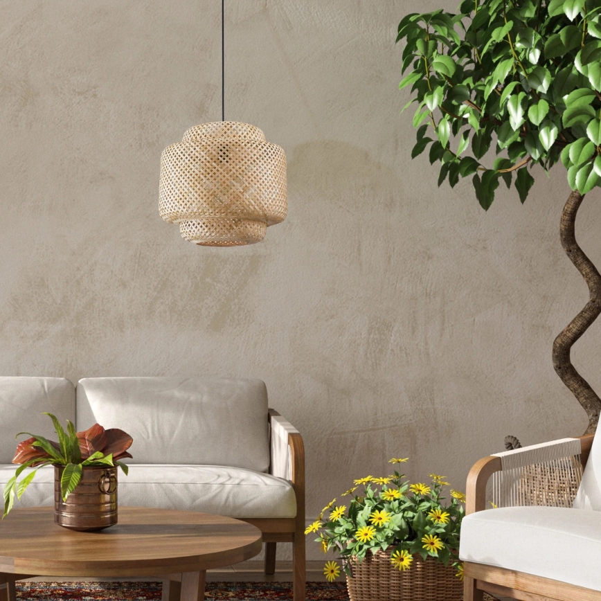 Kattokruunu johdossa BERTA 1xE27/20W/230V halkaisija 40 cm bambu