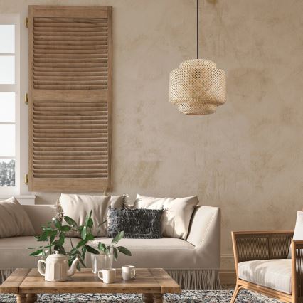 Kattokruunu johdossa BERTA 1xE27/20W/230V halkaisija 40 cm bambu
