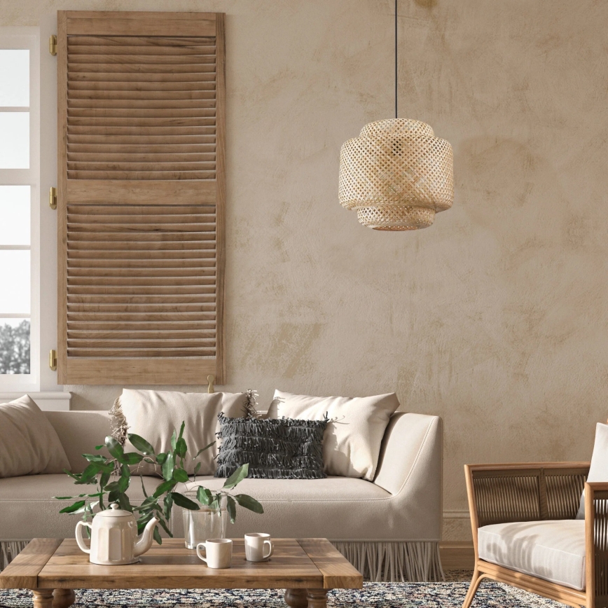 Kattokruunu johdossa BERTA 1xE27/20W/230V halkaisija 40 cm bambu