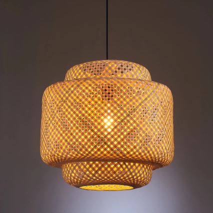 Kattokruunu johdossa BERTA 1xE27/20W/230V halkaisija 40 cm bambu