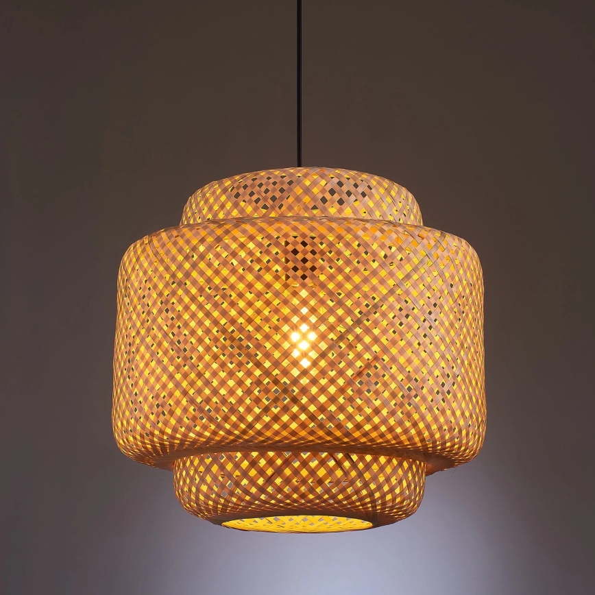 Kattokruunu johdossa BERTA 1xE27/20W/230V halkaisija 40 cm bambu