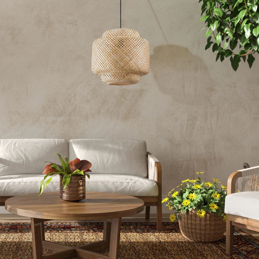 Kattokruunu johdossa BERTA 1xE27/20W/230V halkaisija 50 cm bambu