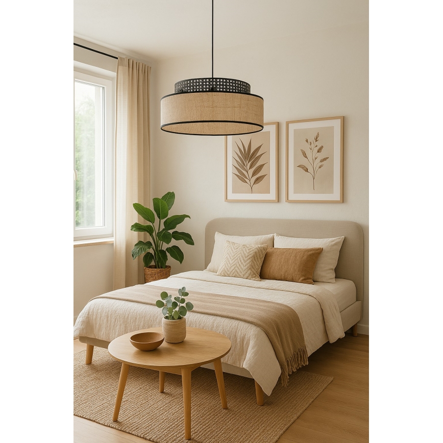 Kattokruunu johdossa BOHO 1xE27/60W/230V halkaisija 40 cm musta/rottinki