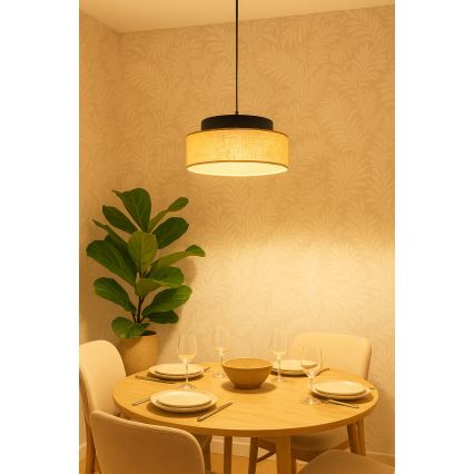 Kattokruunu johdossa BOHO 1xE27/60W/230V musta/beige