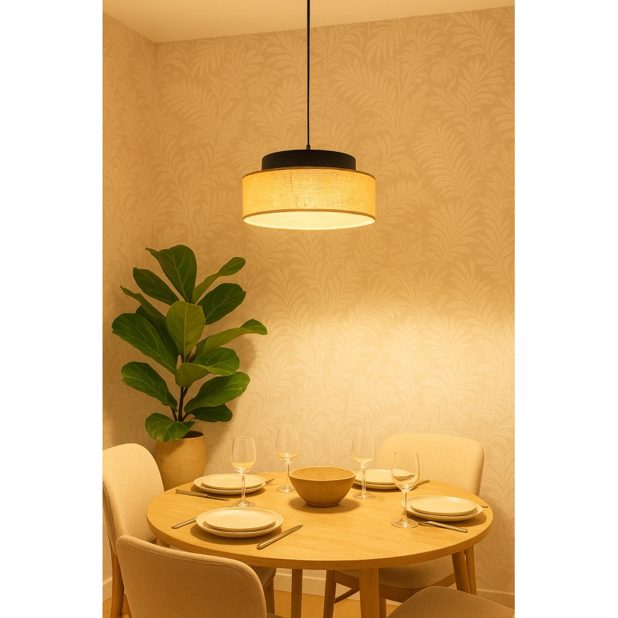 Kattokruunu johdossa BOHO 1xE27/60W/230V musta/beige