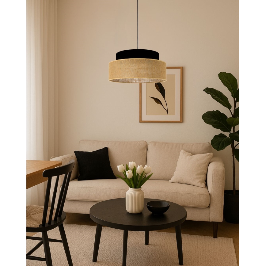 Kattokruunu johdossa BOHO 1xE27/60W/230V musta/beige