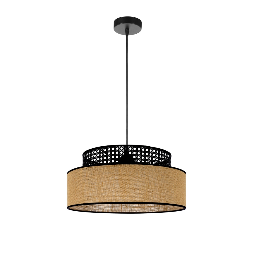 Kattokruunu johdossa BOHO 1xE27/60W/230V musta/rottinki