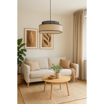Kattokruunu johdossa BOHO 1xE27/60W/230V musta/rottinki
