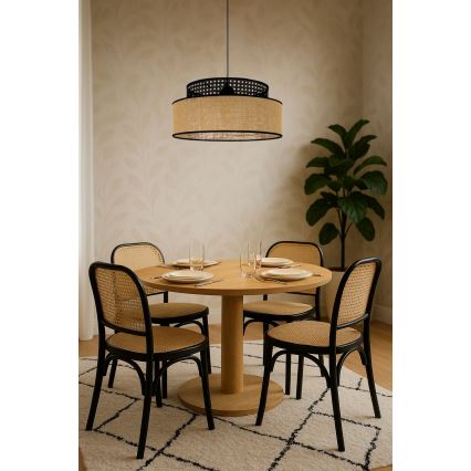 Kattokruunu johdossa BOHO 1xE27/60W/230V musta/rottinki