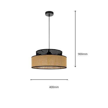 Kattokruunu johdossa BOHO 1xE27/60W/230V musta/rottinki