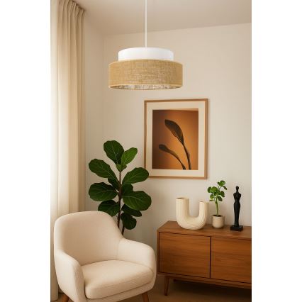 Kattokruunu johdossa BOHO 1xE27/60W/230V valkoinen/beige