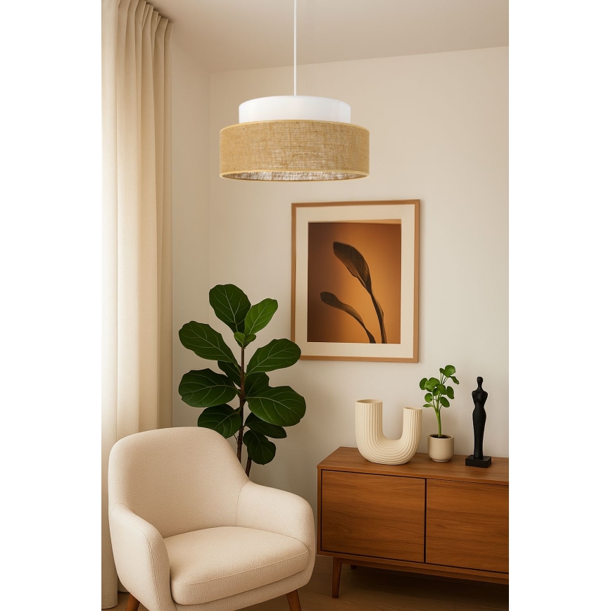 Kattokruunu johdossa BOHO 1xE27/60W/230V valkoinen/beige