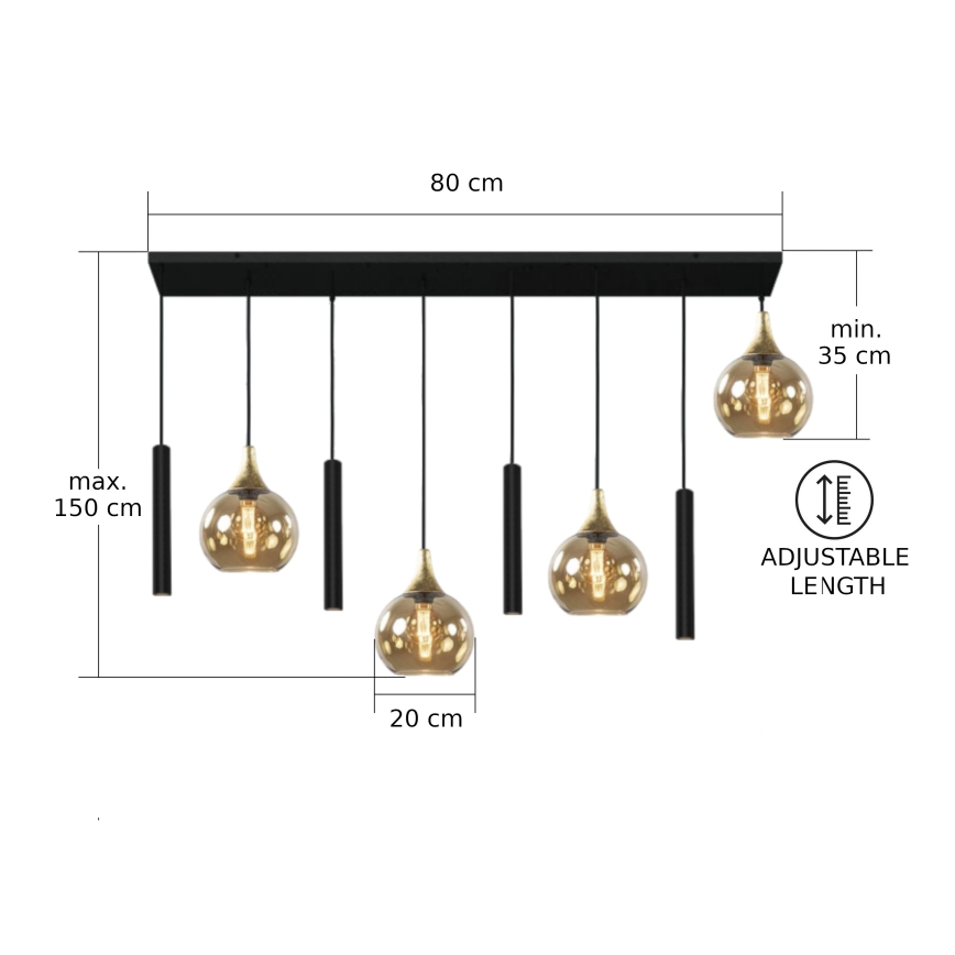 Kattokruunu johdossa CALYPSO 4xGU10/60W/230V + 4xE27/60W musta/kulta