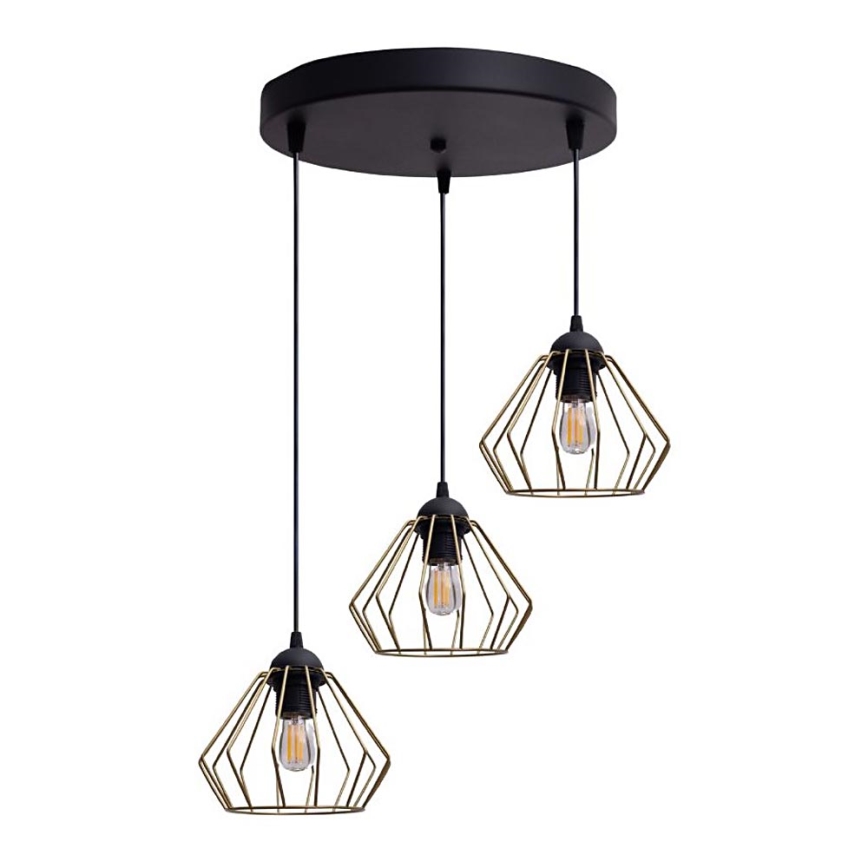 Kattokruunu johdossa CEED GOLD 3xE27/60W/230V halkaisija 45 cm musta/kulta