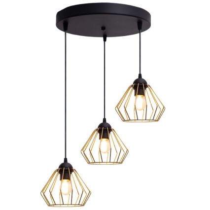 Kattokruunu johdossa CEED GOLD 3xE27/60W/230V halkaisija 45 cm musta/kulta