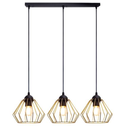 Kattokruunu johdossa CEED GOLD 3xE27/60W/230V musta/kulta