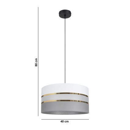 Kattokruunu johdossa CORAL 1xE27/60W/230V d. 40 cm valkoinen/harmaa