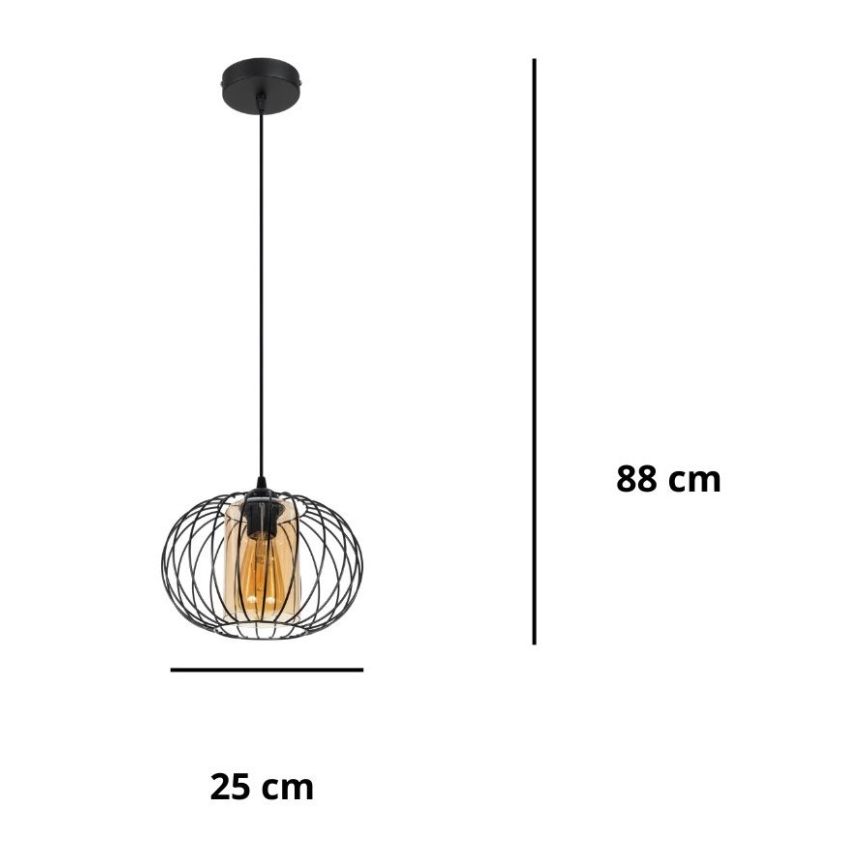 Kattokruunu johdossa CORRINI 1xE27/60W/230V halkaisija 25 cm musta/beige