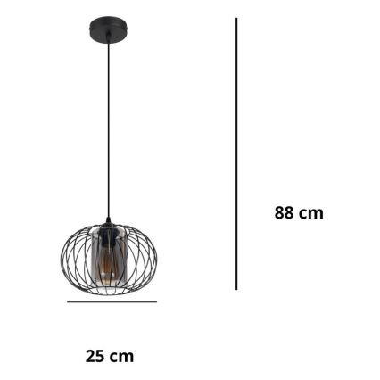 Kattokruunu johdossa CORRINI 1xE27/60W/230V halkaisija 25 cm musta/harmaa