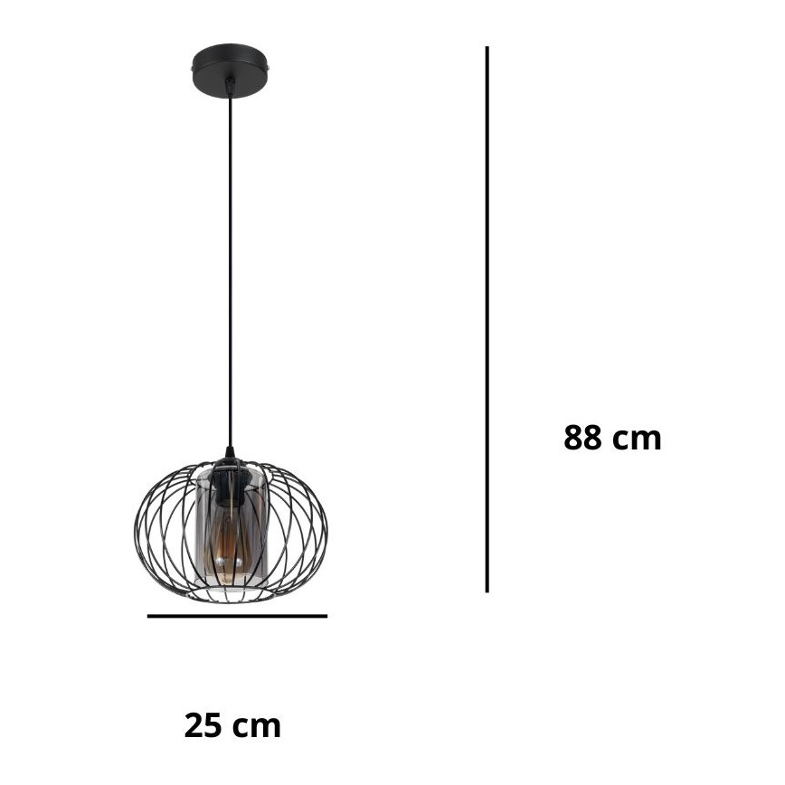 Kattokruunu johdossa CORRINI 1xE27/60W/230V halkaisija 25 cm musta/harmaa