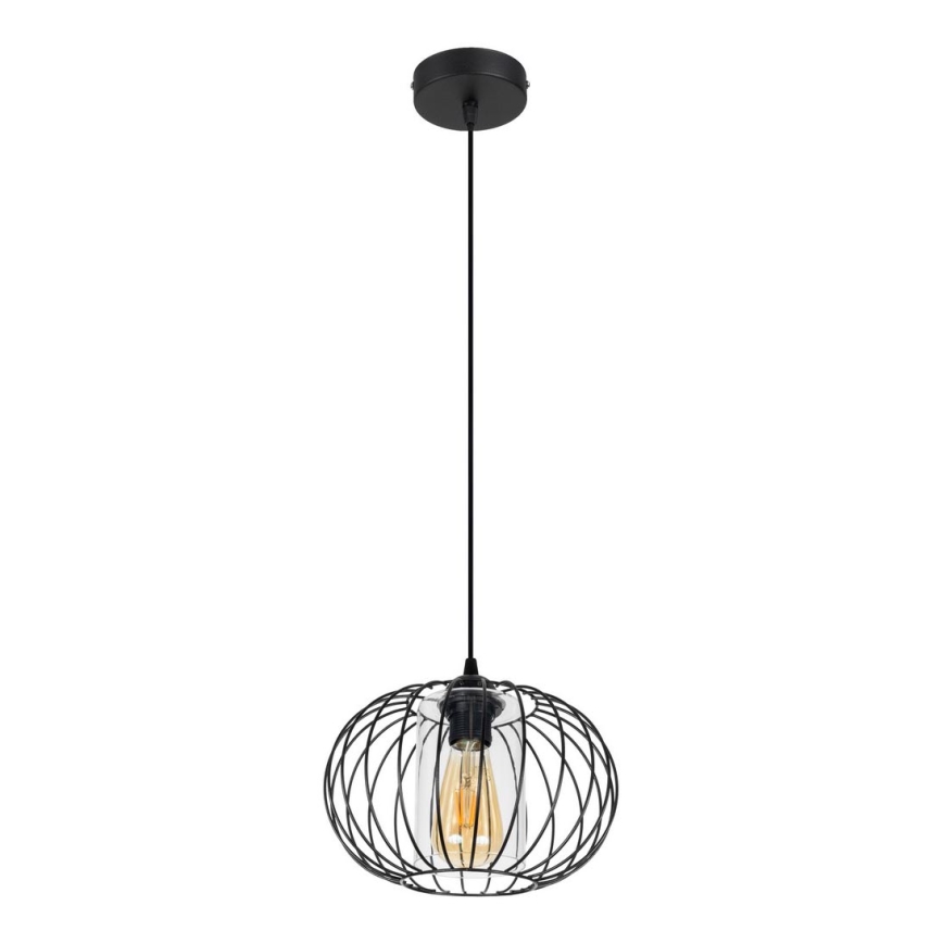 Kattokruunu johdossa CORRINI 1xE27/60W/230V halkaisija 25 cm musta/läpinäkyvä