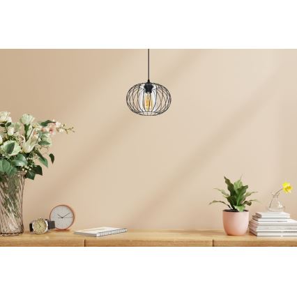 Kattokruunu johdossa CORRINI 1xE27/60W/230V halkaisija 25 cm musta/läpinäkyvä