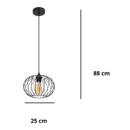 Kattokruunu johdossa CORRINI 1xE27/60W/230V halkaisija 25 cm musta/läpinäkyvä