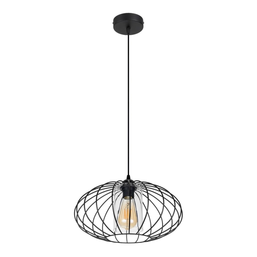 Kattokruunu johdossa CORRINI 1xE27/60W/230V halkaisija 34 cm musta/läpinäkyvä