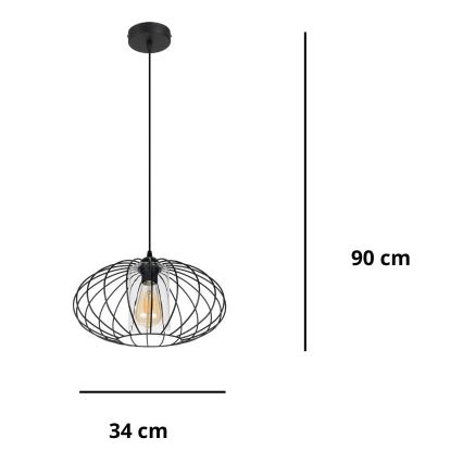 Kattokruunu johdossa CORRINI 1xE27/60W/230V halkaisija 34 cm musta/läpinäkyvä