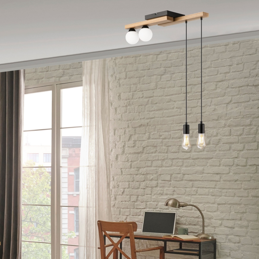Kattokruunu johdossa CORTINA 2xE27/15W/230V + 2xG9/5W/230V musta/tammi