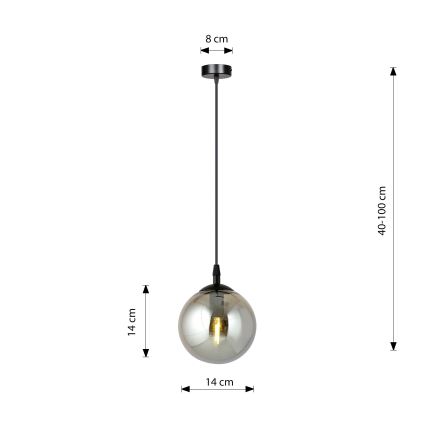 Kattokruunu johdossa COSMO 1xE14/10W/230V halkaisija 14 cm musta/harmaa