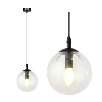 Kattokruunu johdossa COSMO 1xE14/10W/230V halkaisija 14 cm musta/läpinäkyvä