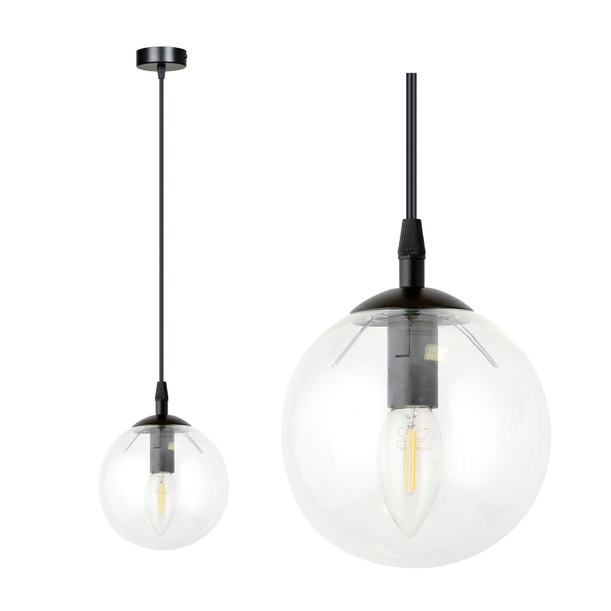 Kattokruunu johdossa COSMO 1xE14/10W/230V halkaisija 14 cm musta/läpinäkyvä