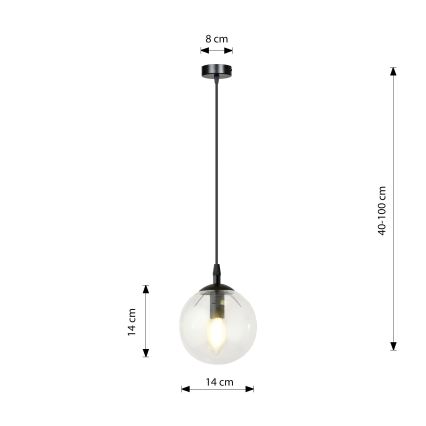 Kattokruunu johdossa COSMO 1xE14/10W/230V halkaisija 14 cm musta/läpinäkyvä