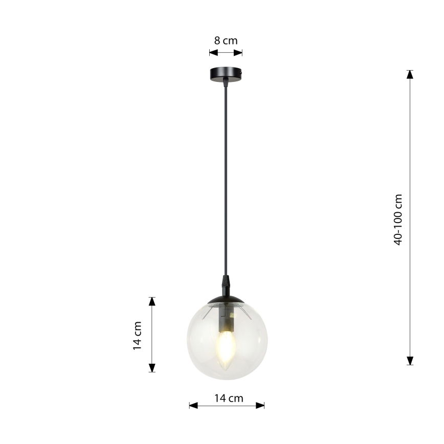 Kattokruunu johdossa COSMO 1xE14/10W/230V halkaisija 14 cm musta/läpinäkyvä