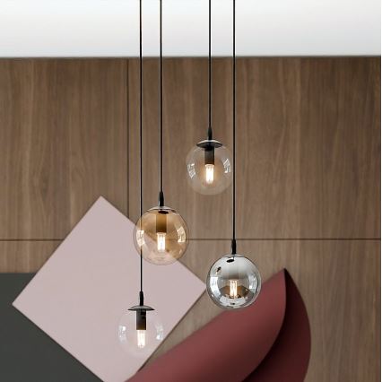 Kattokruunu johdossa COSMO 4xE14/10W/230V halkaisija 40 cm musta/harmaa/beige/läpinäkyvä