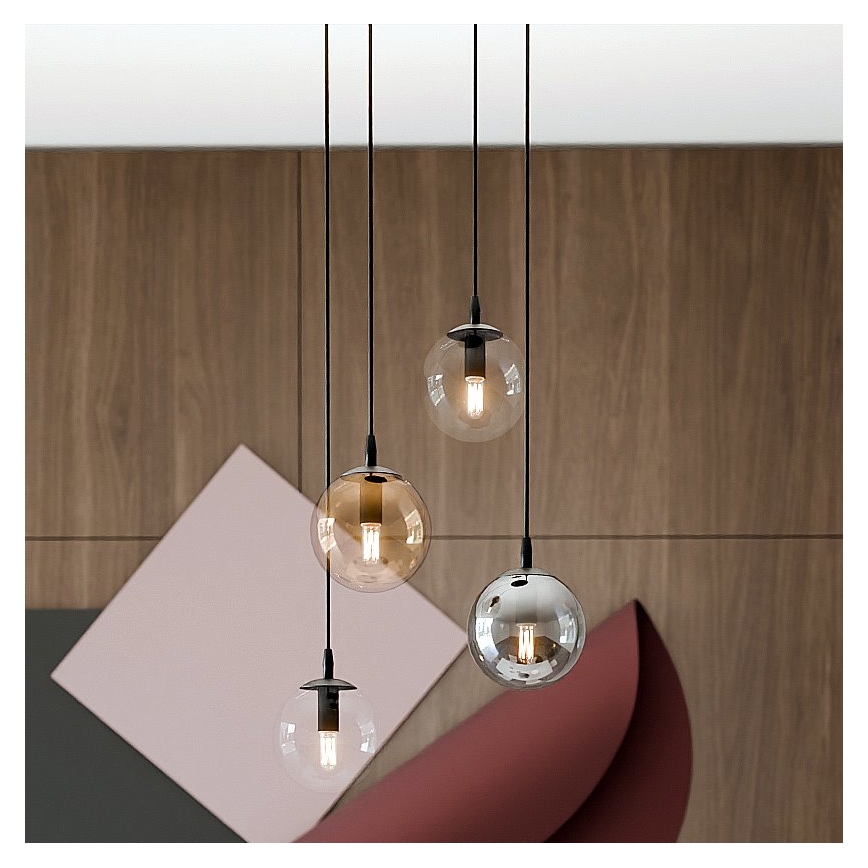 Kattokruunu johdossa COSMO 4xE14/10W/230V halkaisija 40 cm musta/harmaa/beige/läpinäkyvä