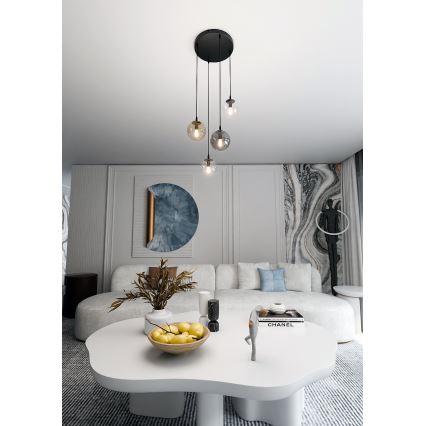 Kattokruunu johdossa COSMO 4xE14/10W/230V halkaisija 40 cm musta/harmaa/beige/läpinäkyvä