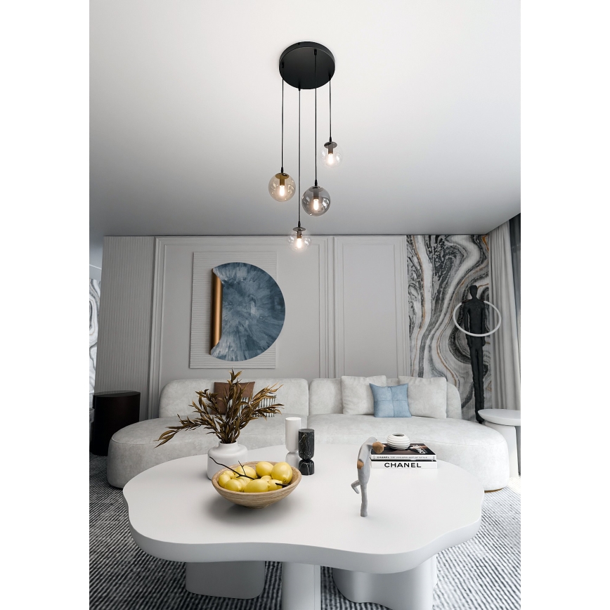 Kattokruunu johdossa COSMO 4xE14/10W/230V halkaisija 40 cm musta/harmaa/beige/läpinäkyvä