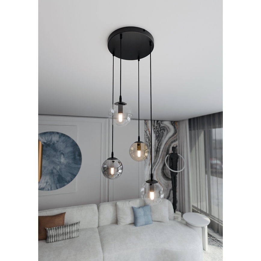 Kattokruunu johdossa COSMO 4xE14/10W/230V halkaisija 40 cm musta/harmaa/beige/läpinäkyvä