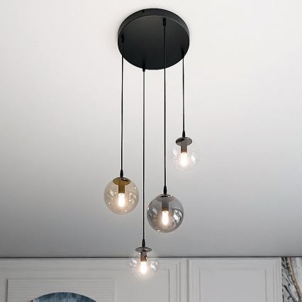 Kattokruunu johdossa COSMO 4xE14/10W/230V halkaisija 40 cm musta/harmaa/beige/läpinäkyvä